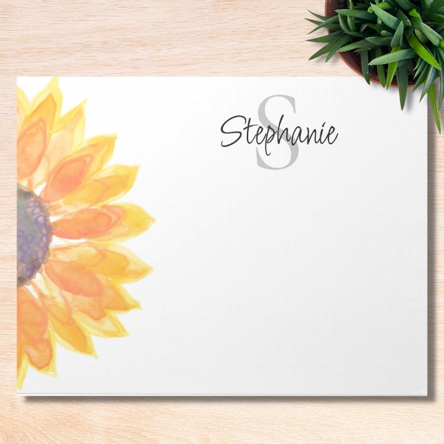 Bloc De Notas Nombre Monograma Watercolor Sunflower (Subido por el creador)