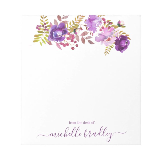 Bloc De Notas Nombre Morado Floral Del Escritorio De (Frente)
