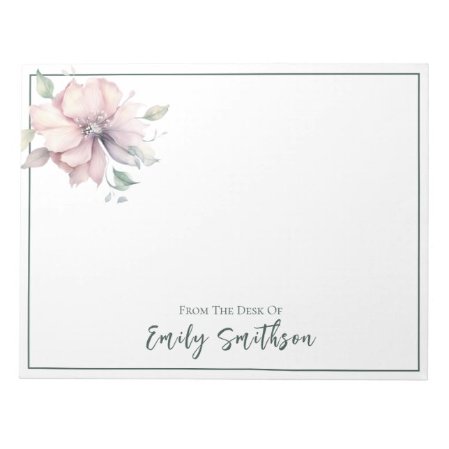 Bloc De Notas Nombre Notepad Floral Rosa Y Verde Personalizado (Frente)