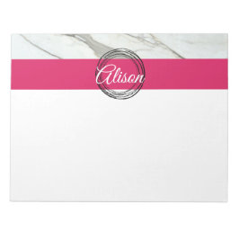 Bloc De Notas Nombre personal de círculos negros rosas de mármol