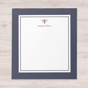 Bloc De Notas Nombre personalizado Abeja miel en azul marino