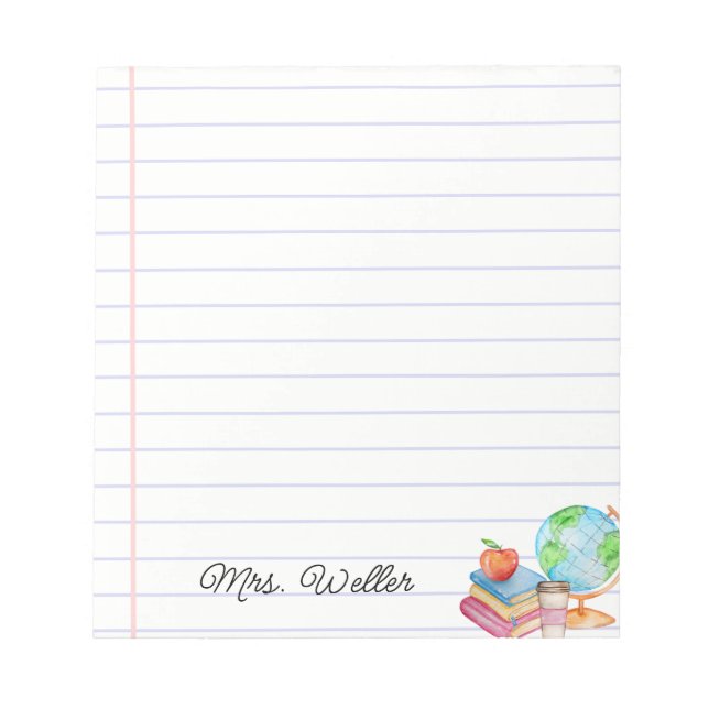 Bloc De Notas Nombre personalizado: acuarela, Apple y Globe Desi (Frente)