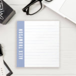 Bloc De Notas Nombre personalizado azul de ventana de tiempo en<br><div class="desc">Nota personalizada con tu nombre en letras blancas escritas en los lados contra un azul peringuil.</div>
