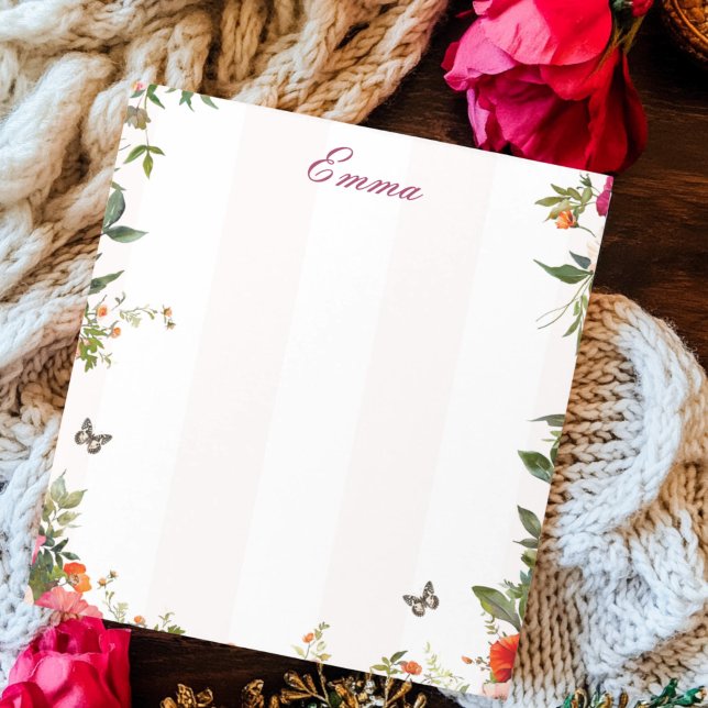 Bloc De Notas Nombre personalizado Banda rosa y Floral roja (Subido por el creador)