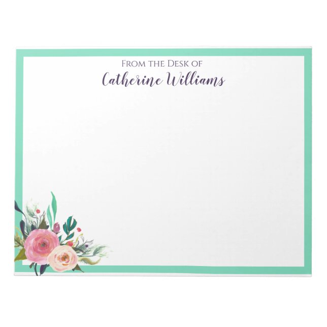 Bloc De Notas Nombre personalizado Boho Floral Bouquet Stationer (Frente)