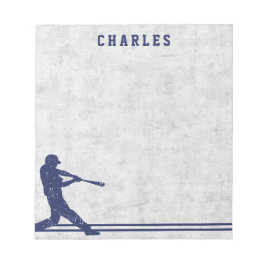 Bloc De Notas Nombre personalizado con silueta de béisbol azul o