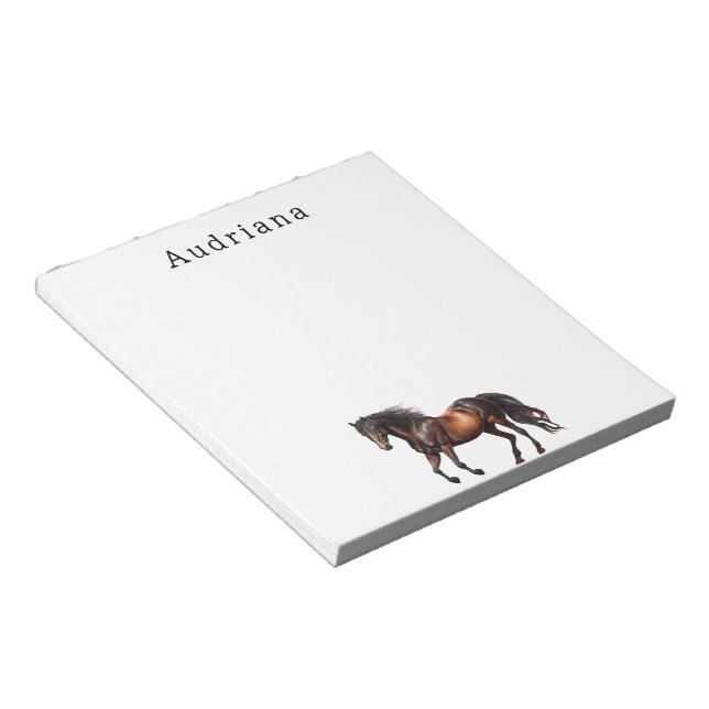 Bloc De Notas Nombre personalizado de caballo marrón (Lado Derecho)
