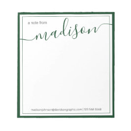 Bloc De Notas Nombre Personalizado De Color Verde Blanco Del Esc