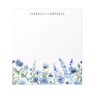 Bloc De Notas Nombre personalizado de flor azul turquesa