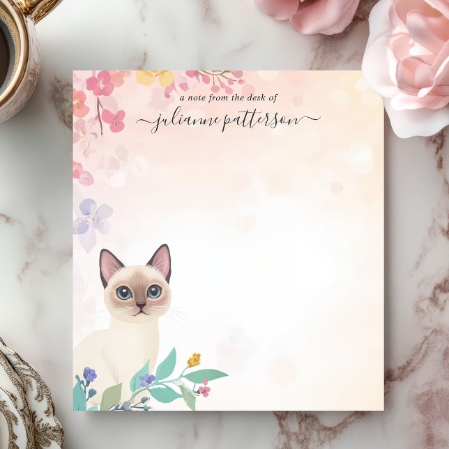 Bloc De Notas Nombre personalizado de floral de gato siamés (Subido por el creador)