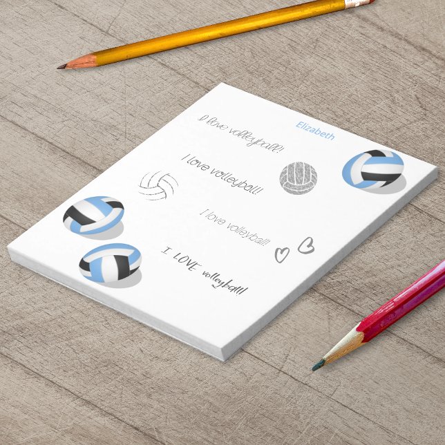Bloc De Notas nombre personalizado de los chicas de voleibol neg (Blue & black volleyballs personalized notepad)