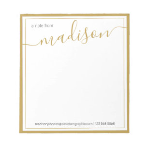 Bloc De Notas Nombre Personalizado De Oro Blanco Del Escritorio
