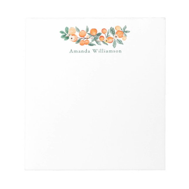 Bloc De Notas Nombre personalizado del Naranja de acuarela botán (Frente)