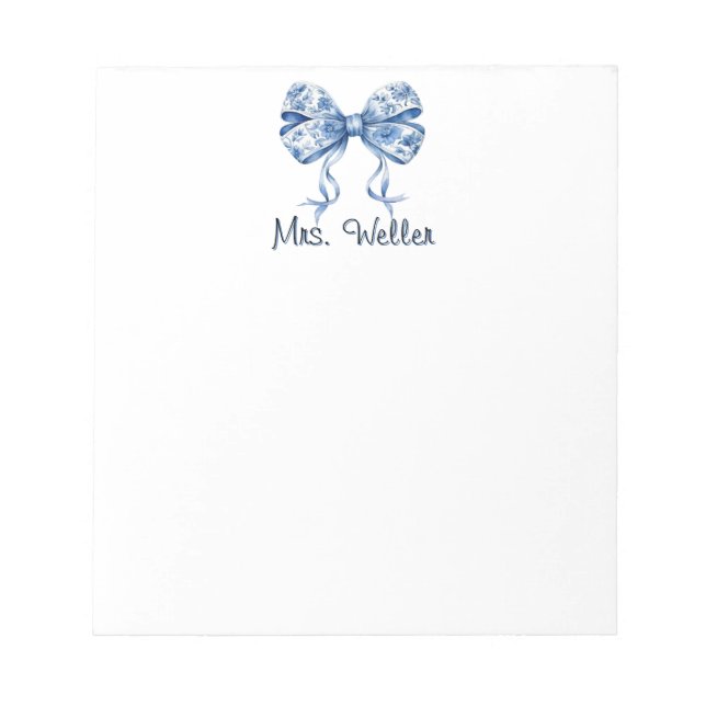 Bloc De Notas Nombre personalizado Diseño Floral Azul Coquette B (Frente)