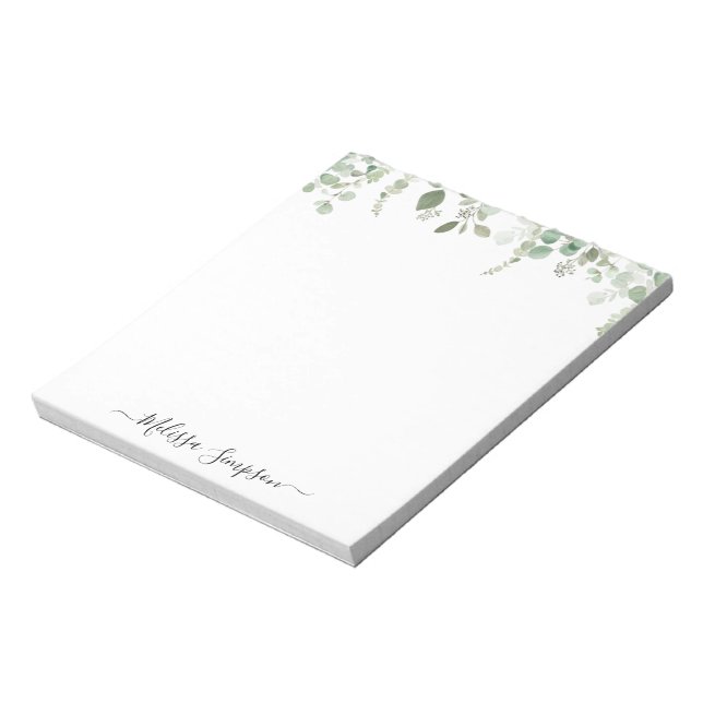 Bloc De Notas nombre personalizado eucalipto greenery (Lado Izquierdo)