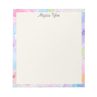 Bloc De Notas Nombre personalizado Floral Acuarela 