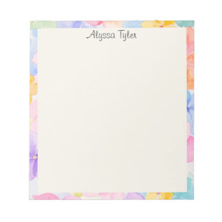 Bloc De Notas Nombre personalizado Floral Acuarela 