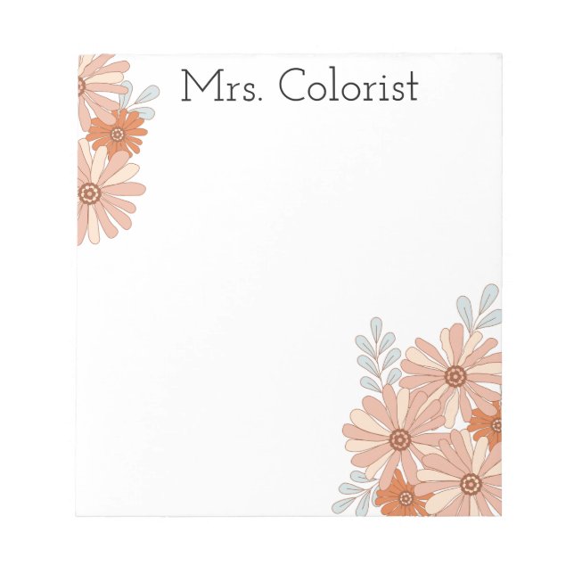 Bloc De Notas Nombre personalizado Floral acuarela Rubor Peach (Frente)
