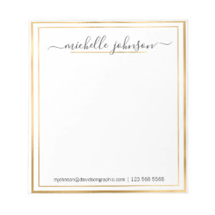 Bloc De Notas Nombre personalizado Gold De La Oficina Del Note