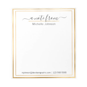 Bloc De Notas Nombre personalizado Gold De La Oficina Del Note