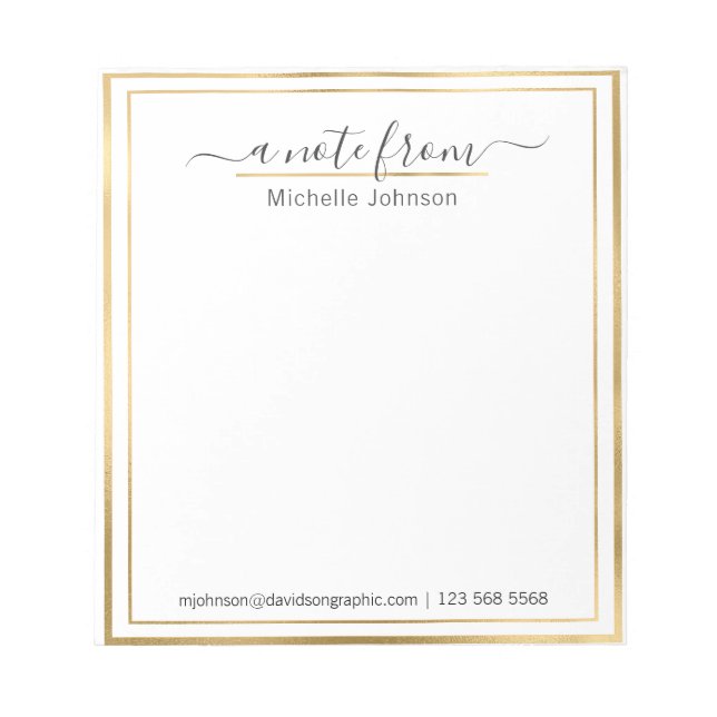Bloc De Notas Nombre personalizado Gold | De La Oficina Del Note (Frente)