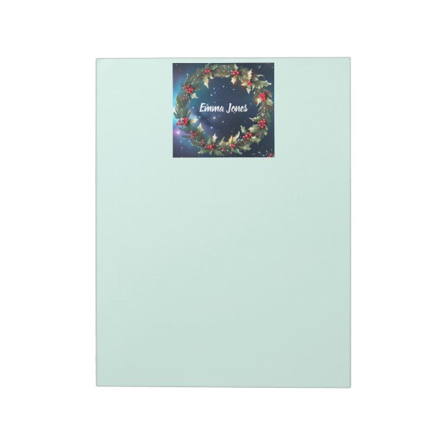 Bloc De Notas Nombre personalizado Holly Wreath Notepad Navidade (Lado Izquierdo)