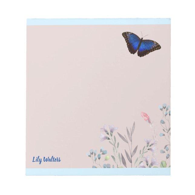 Bloc De Notas Nombre personalizado mariposa hermosa morfa azul (Frente)