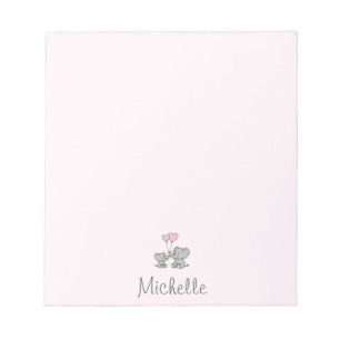 Bloc De Notas Nombre personalizado Materna elefante cute y rosa