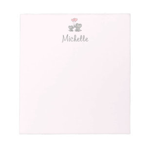 Bloc De Notas Nombre personalizado Materna elefante cute y rosa 