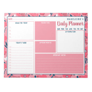 Bloc De Notas Nombre Personalizado Modern Floral Daily Planner