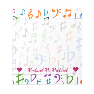 Bloc De Notas Nombre personalizado; muchas notas de música color