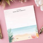 Bloc De Notas Nombre personalizado oceánico de las palmeras trop<br><div class="desc">Sueño con el paraíso con esta pancarta tropical personalizada temática playa. El diseño cuenta con una tranquila escena playera con arena, olas suaves, conchas marinas y frondosas palmeras. Los colores suaves y relajantes crean un ambiente relajante. Agregue su propio texto personalizado para hacer que este bloc de notas sea único...</div>