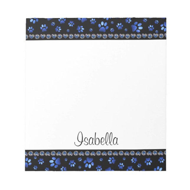 Bloc De Notas Nombre personalizado, perras de perro purpurina az (Frente)