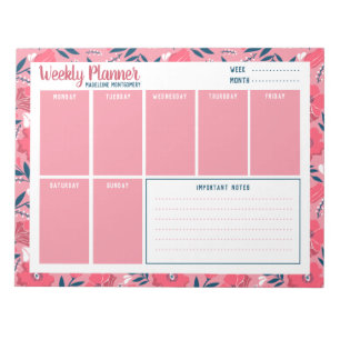 Bloc De Notas Nombre personalizado Planner semanal floral modern