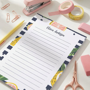 Bloc De Notas Nombre Personalizado Preppy Limón Tropical a Rayas