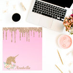 Bloc De Notas Nombre personalizado Purpurina de oro perfora unic<br><div class="desc">Nombre personalizado Purpurina de oro perfora Bloc de notas de unicornio floral</div>