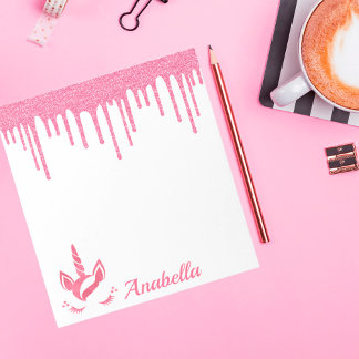 Bloc De Notas Nombre personalizado Purpurina rosado gotea estrel