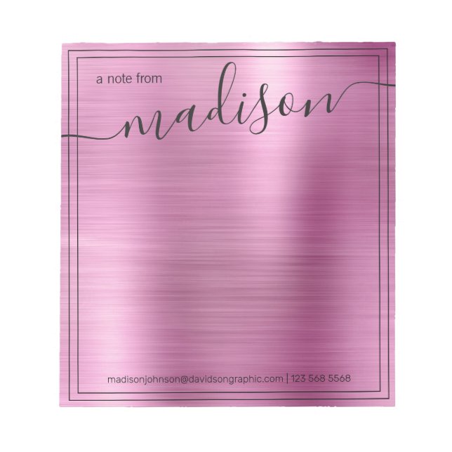 Bloc De Notas Nombre Personalizado Rosa Del Escritorio De (Frente)