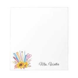 Bloc De Notas Nombre personalizado Watercolor Sunflower School S