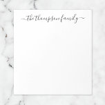 Bloc De Notas Nombre simple de familia de caligrafía blanca negr<br><div class="desc">Nombre de familia minimalista en blanco y negro en el Bloc de notas de caligrafía . Personalizar la plantilla de nombre de script elegante con el nombre de su familia.</div>