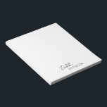 Bloc De Notas Nombre simple y elegante moderno<br><div class="desc">Nota moderna en blanco y negro que presenta un diseño sencillo y mínimo con tu nombre en un guión elegante y una fuente sans serif contemporánea. Son excelentes para uso personal o profesional y son ideales para un negocio que regalar como objeto promocional.</div>