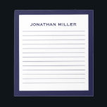 Bloc De Notas Nombre tipográfico simple de la marina blanca en l<br><div class="desc">Un cuaderno profesional con un diseño minimalista en azul marino y blanco. Personalizado monograma inicial y nombre en un fondo blanco simple,  enmarcado por un borde naval. Personalice el uso de los campos proporcionados o utilice el botón "mensaje" para ponerse en contacto con el diseñador para obtener ayuda.</div>