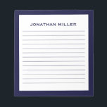 Bloc De Notas Nombre tipográfico simple de la marina blanca en l<br><div class="desc">Un cuaderno profesional con un diseño minimalista en azul marino y blanco. Personalizado monograma inicial y nombre en un fondo blanco simple,  enmarcado por un borde naval. Personalice el uso de los campos proporcionados o utilice el botón "mensaje" para ponerse en contacto con el diseñador para obtener ayuda.</div>