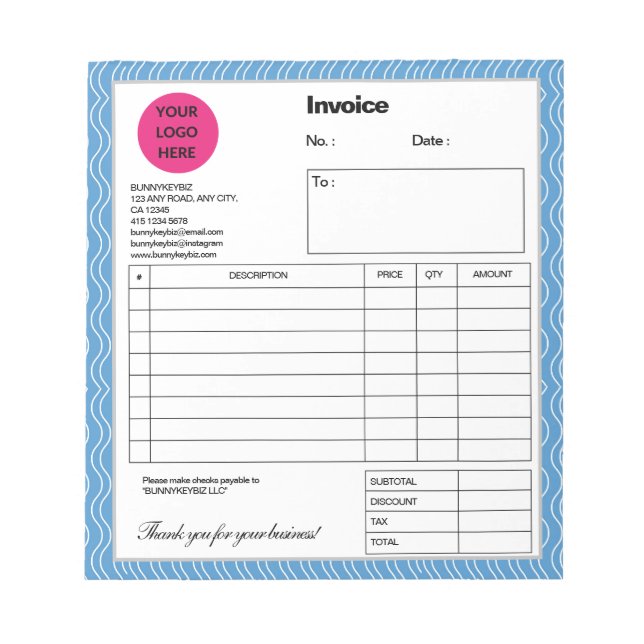 Bloc De Notas Nota comercial de la empresa Pastel Blue Wave (Frente)