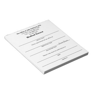 Bloc De Notas Nota del Médico de Excusa Médica para Pacientes