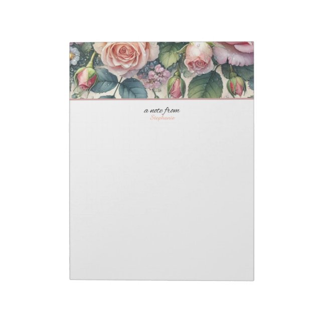 Bloc De Notas Nota Del Notepad De Rosas Florales Personalizados (Lado Izquierdo)