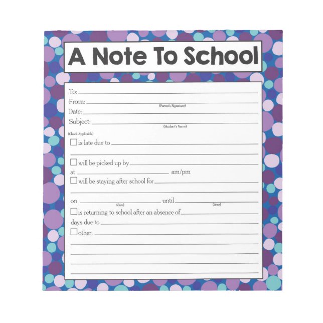 Bloc De Notas Nota para el profesor Notepad, ausente escolar (Frente)