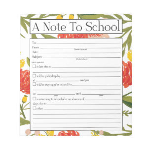 Bloc De Notas Nota para el profesor Notepad, ausente escolar
