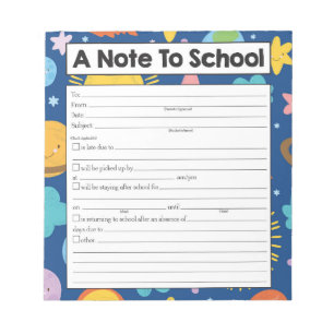 Bloc De Notas Nota para el profesor Notepad, ausente escolar