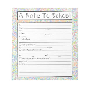 Bloc De Notas Nota para el profesor Notepad, ausente escolar